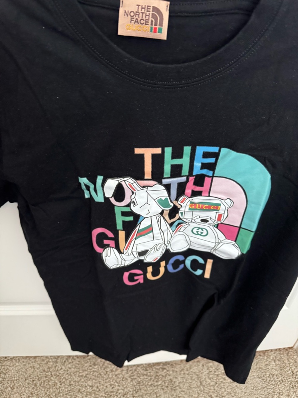 The North Face Black Graphic Tee with Pastel Multicolor Print